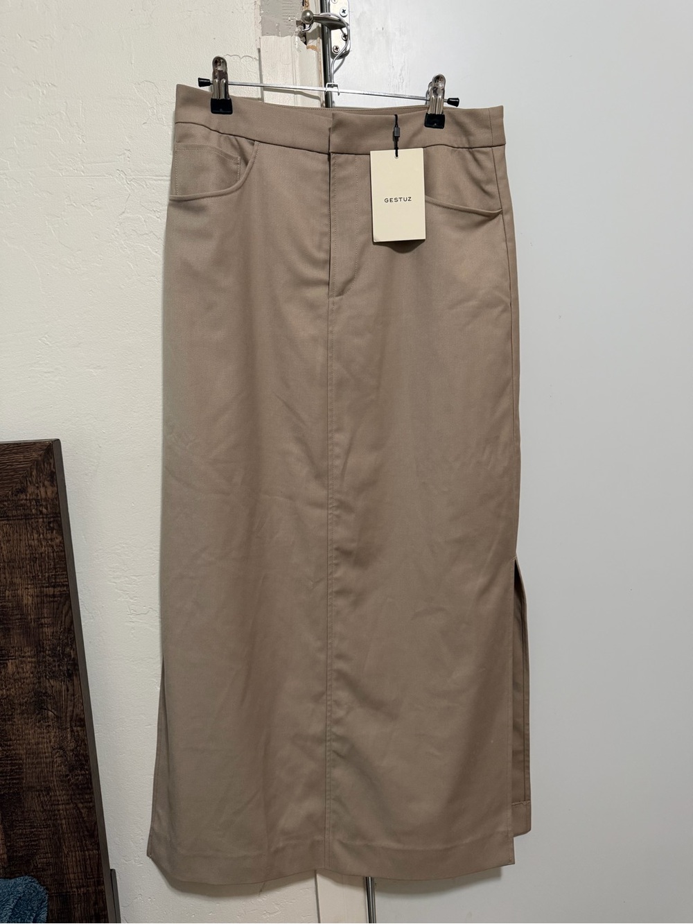 Gestuz Taupe Maxi Skirt with Side Slit